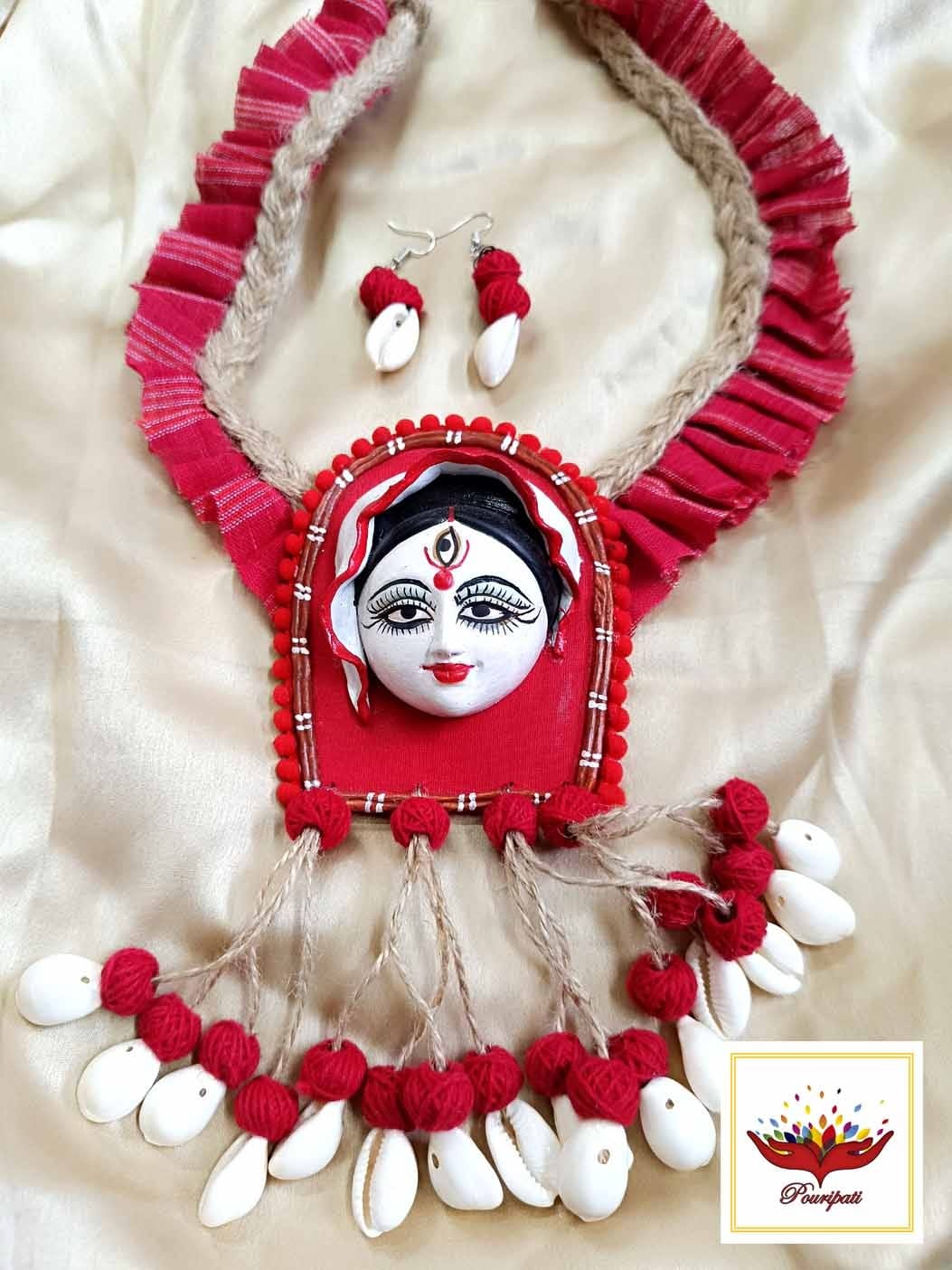 WhatsApp Image 2025-09-11 at 5.23.46 PM Durga Maa: Handcrafted Necklace Set with Shell Accents & Fabric Bangles - Image 4