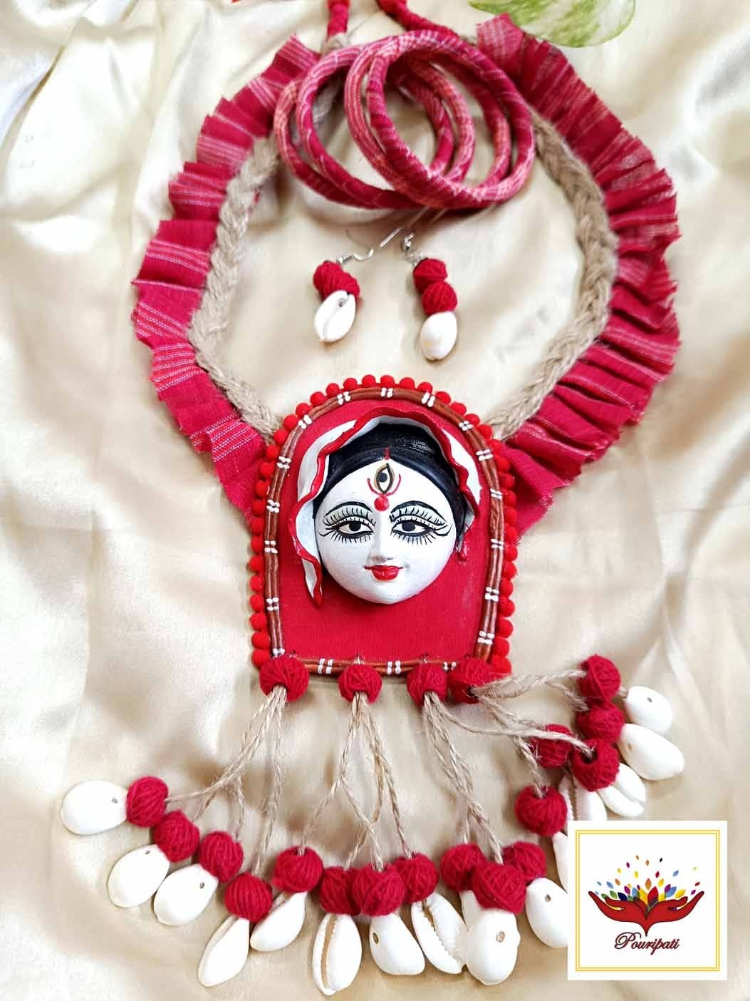 WhatsApp Image 2025-09-11 at 5.23.47 PM Durga Maa: Handcrafted Necklace Set with Shell Accents & Fabric Bangles - Image 1