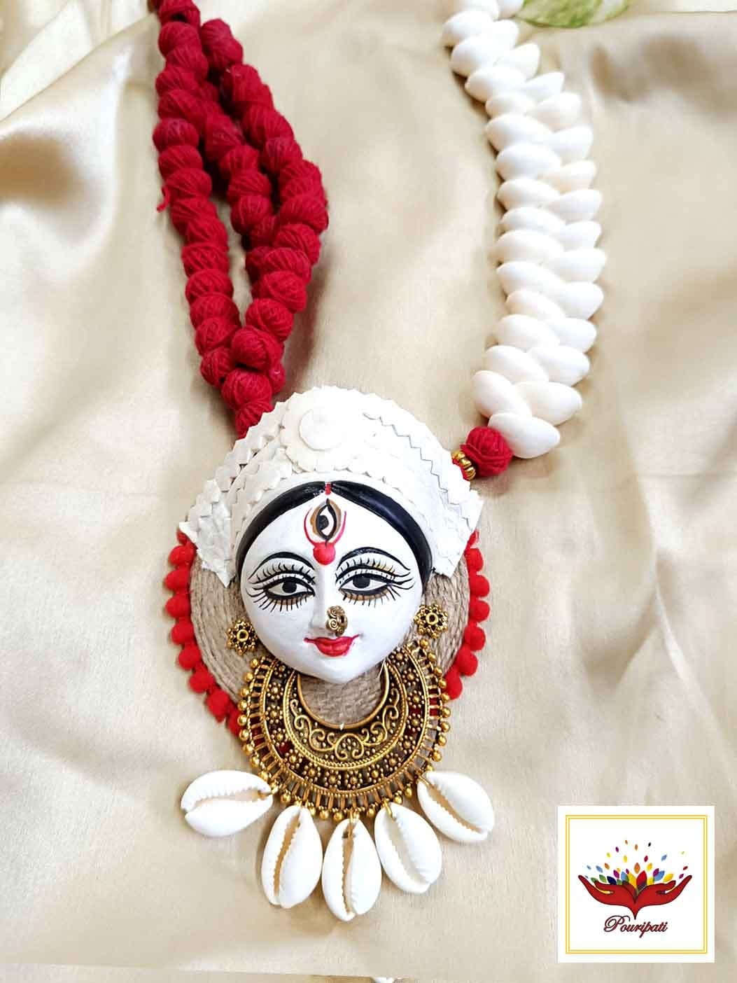 WhatsApp Image 2025-09-11 at 5.23.49 PM (1) Handcrafted Durga Face Necklace Set with Cowrie Shells & Tribal Design - Image 4