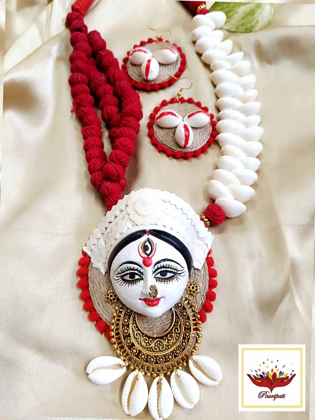 WhatsApp Image 2025-09-11 at 5.23.50 PM Handcrafted Durga Face Necklace Set with Cowrie Shells & Tribal Design - Image 1