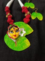 Handcrafted Clay Durga Face Leaf Jewellery Set - Artisanal Clay Necklace Set - Image 5