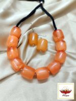 Boho-Chic Orange Chemical Bead Necklace Set on Black Thread