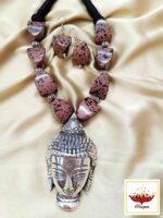 Oxidized Silver Buddha Head Pendant Necklace Set with Chemical Beads - Image 4
