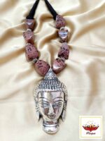 Oxidized Silver Buddha Head Pendant Necklace Set with Chemical Beads - Image 2