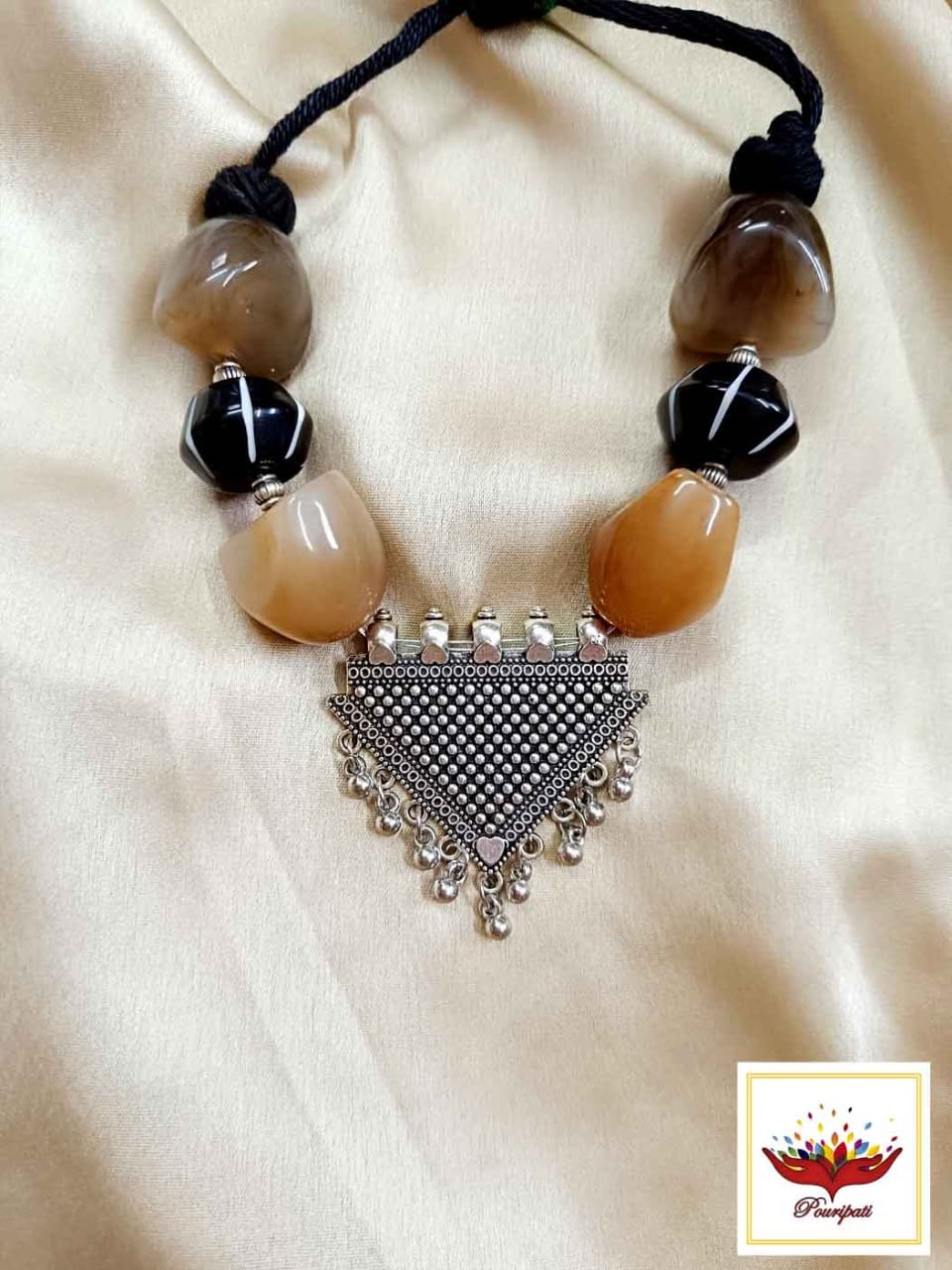 WhatsApp Image 2025-10-06 at 11.38.09 PM Tribal Style Chemical Bead and Oxidized Pendant Necklace Set - Image 2