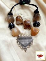 Tribal Style Chemical Bead and Oxidized Pendant Necklace Set