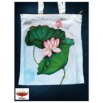 Hand-Painted Pink Lotus Eco-Friendly Canvas Tote Bag with Zipper